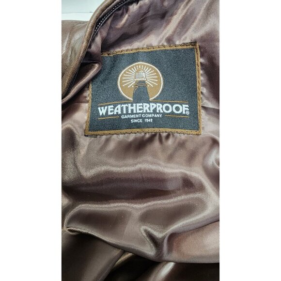 Genuine Leather Brown Jacket By Weatherproof With Zip Pockets & Button Cuffs - Picture 11 of 13
